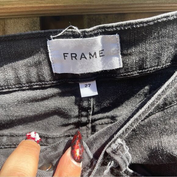 Frame denim Ali high rise cigarette grey black acid Wash Sz 27 - Picture 4 of 9